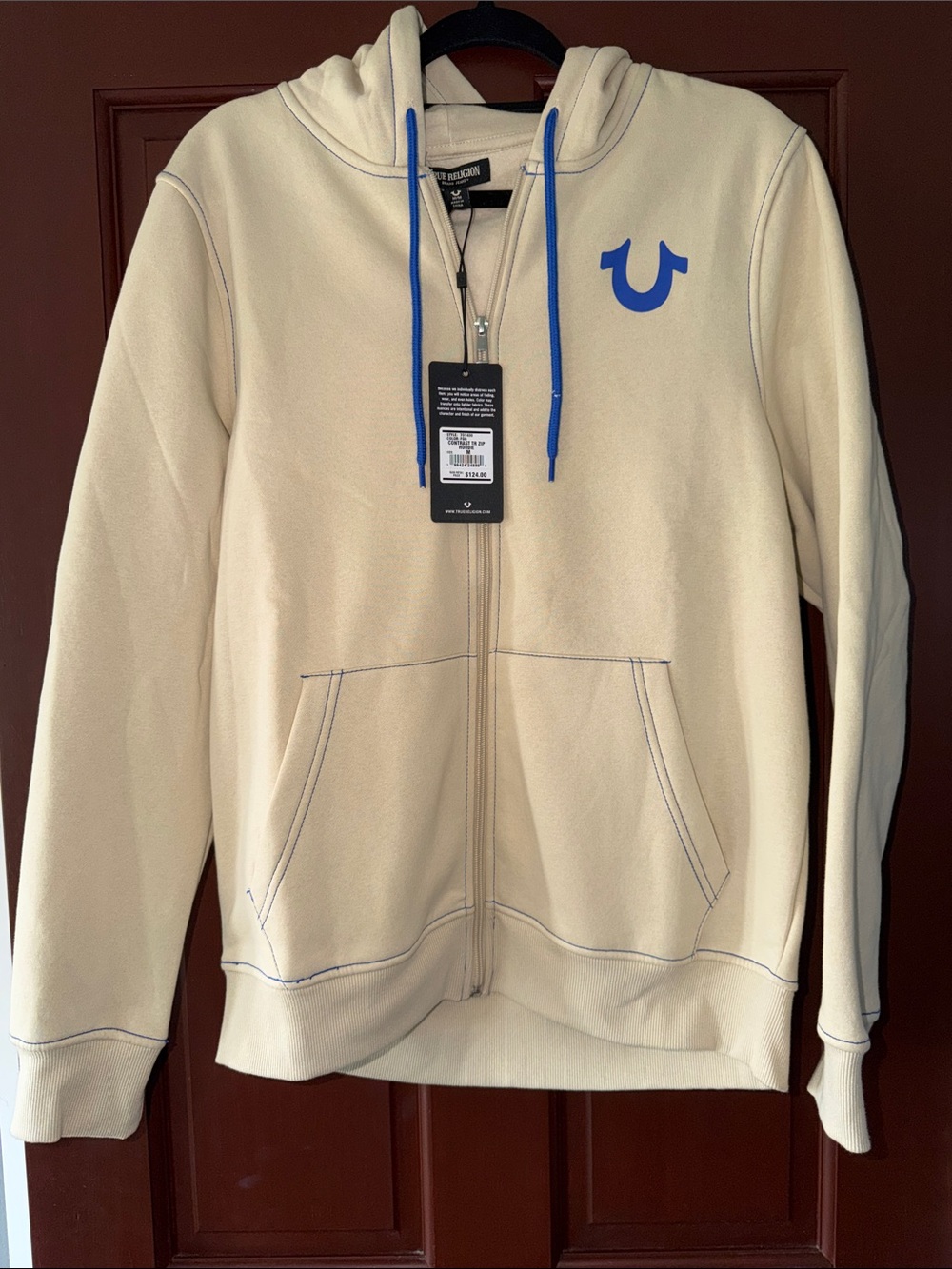 True Religion Contrast Logo Zip Hoodie Fog Blue Men’s M NWT MSRP $124